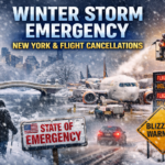 Alt Text: US winter storm causes heavy snowfall in New York and widespread flight cancellations