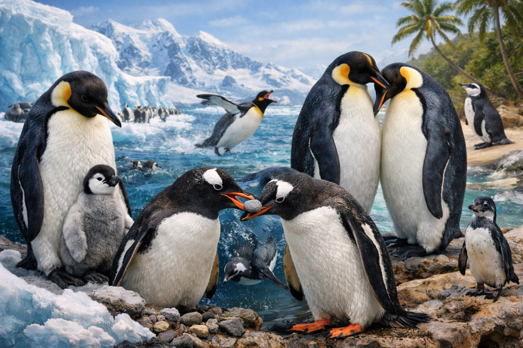 Penguins Awareness Day featured image showing penguins in icy ocean habitat