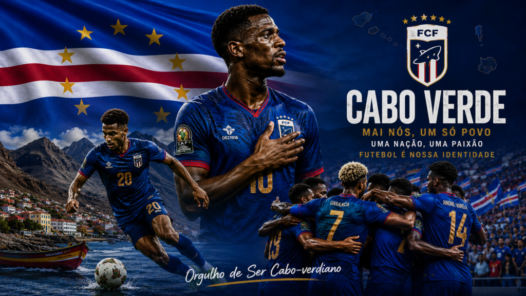 Cabo Verde national football team Blue Sharks celebrating victory during an international football match