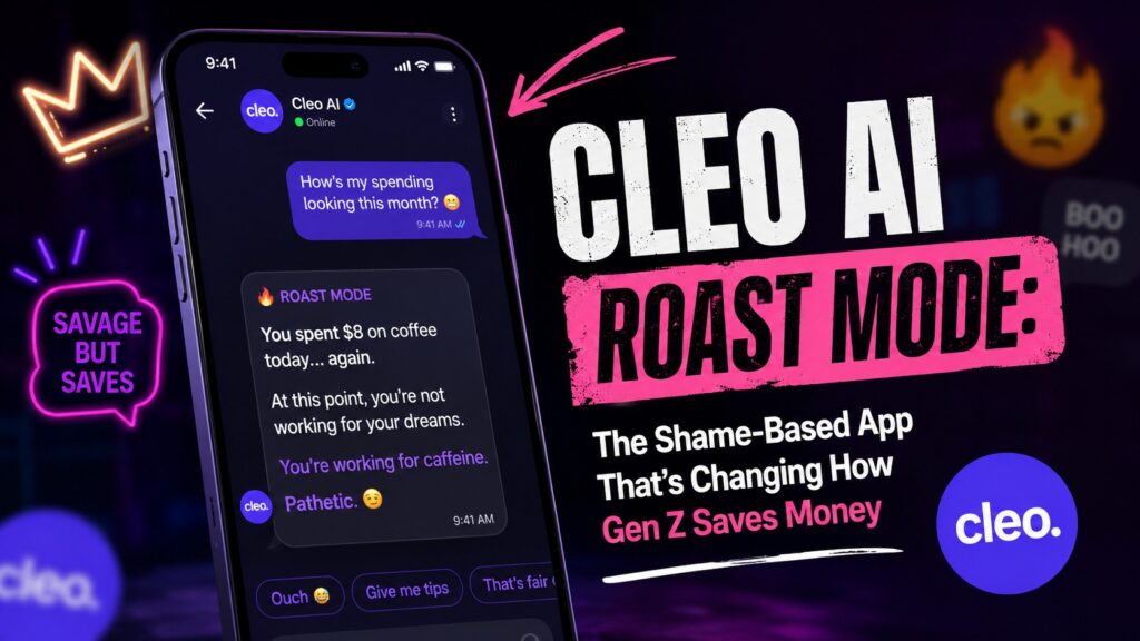 Cleo AI app interface showing roast mode with sarcastic spending feedback on a smartphone screen