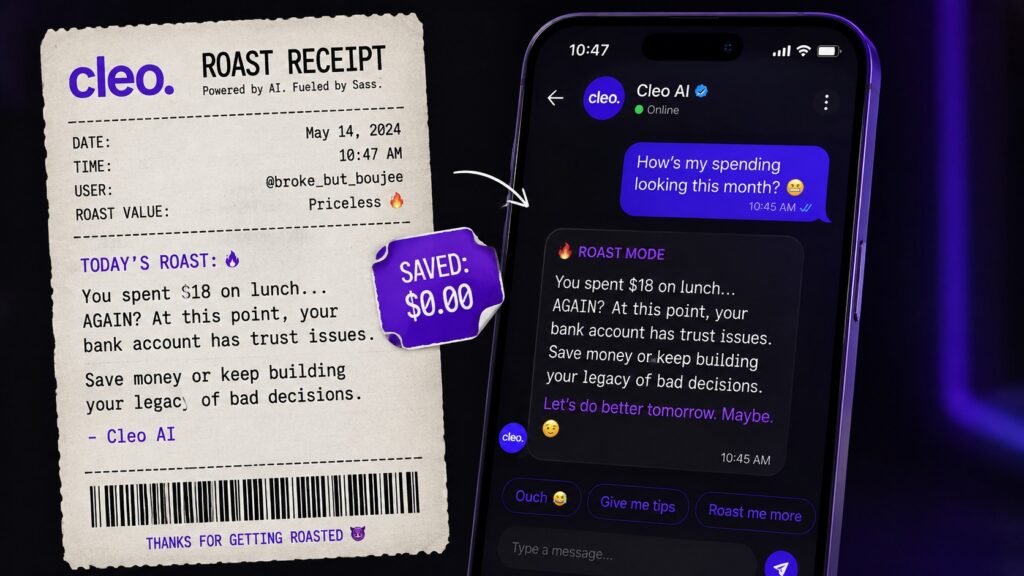 Example of Cleo AI roast mode conversation shaming spending habits